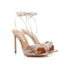 AQUAZZURA Metal Twist 105 Sandal in Satin Gold 36 Womens High Heels